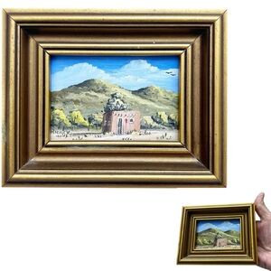 Vintage Taos NM Miniature Oil Painting Adobe Landscape Signed Richey H.1987 5x4”